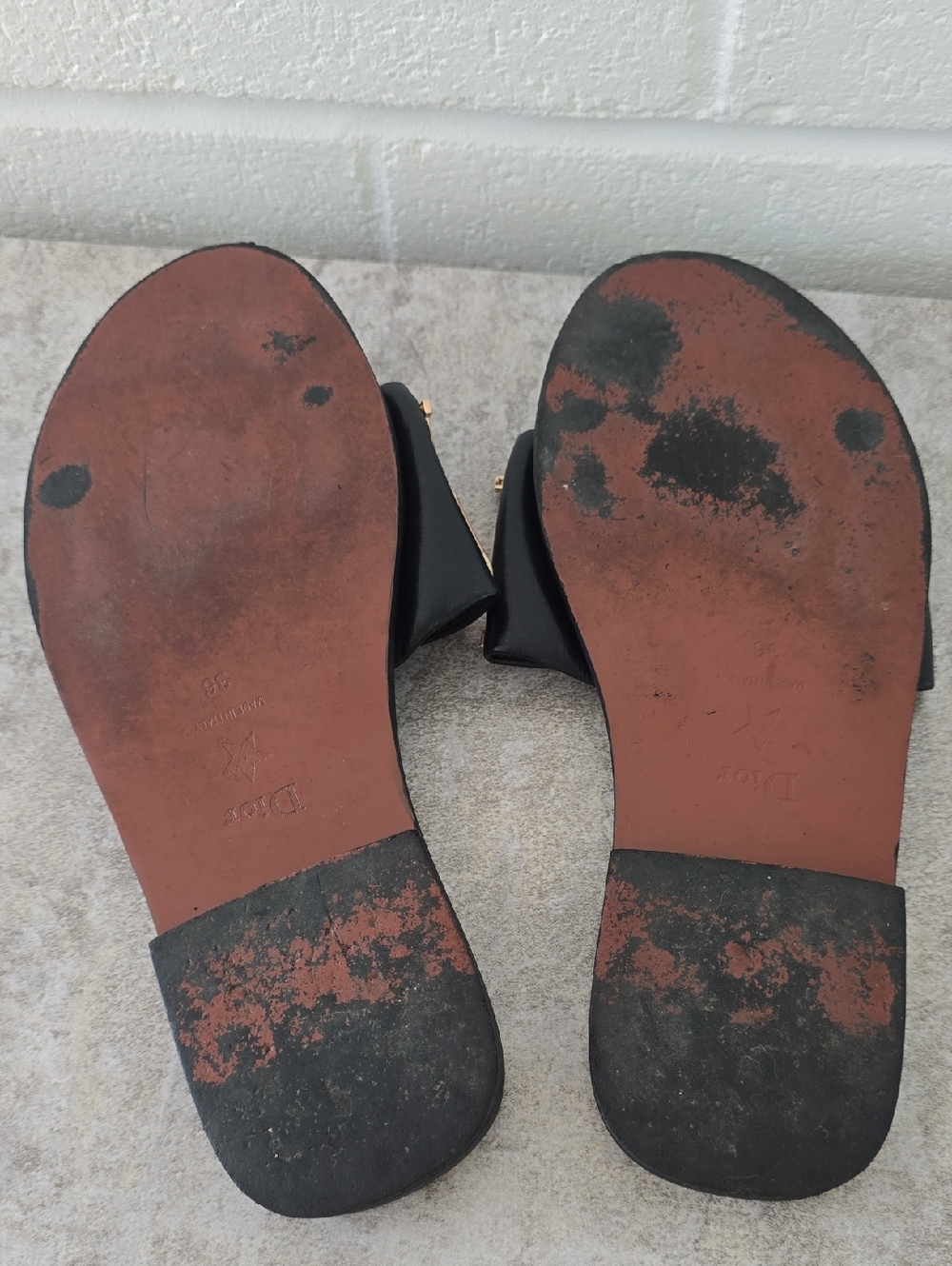 Christian Dior Gold Logo Sandals Sliders Black Color Size 36 - Picture 10 of 15